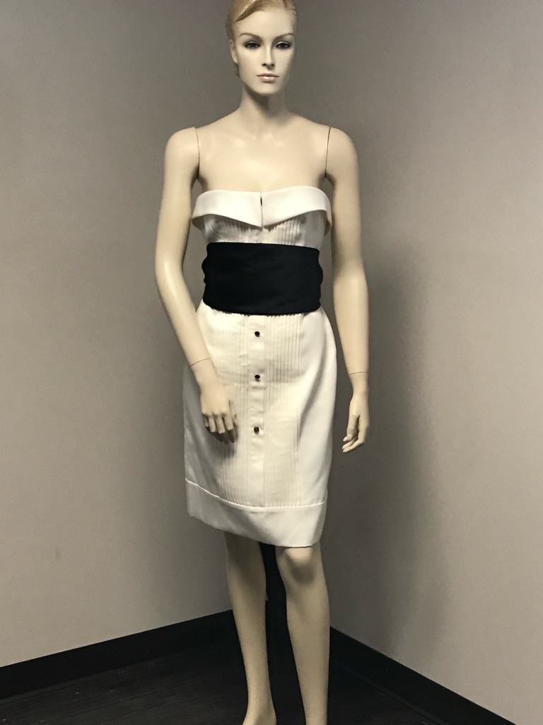 Strapless White Dress With Black Waistband